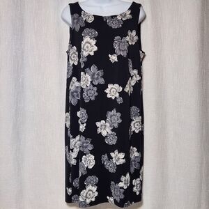 Ann Taylor Lined Sheath Dress Black White Floral Medium